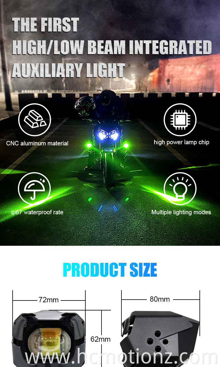 HCmotion Factory High Low Beam 60W Super Brightness RGB Muti Color DRL Motorcycle Spot Light Auxiliary Light LED Spotlight